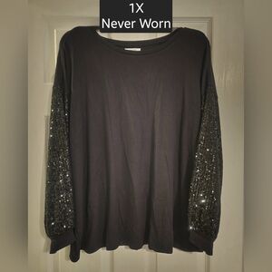 Black Sequin Sleeve Tunic Top